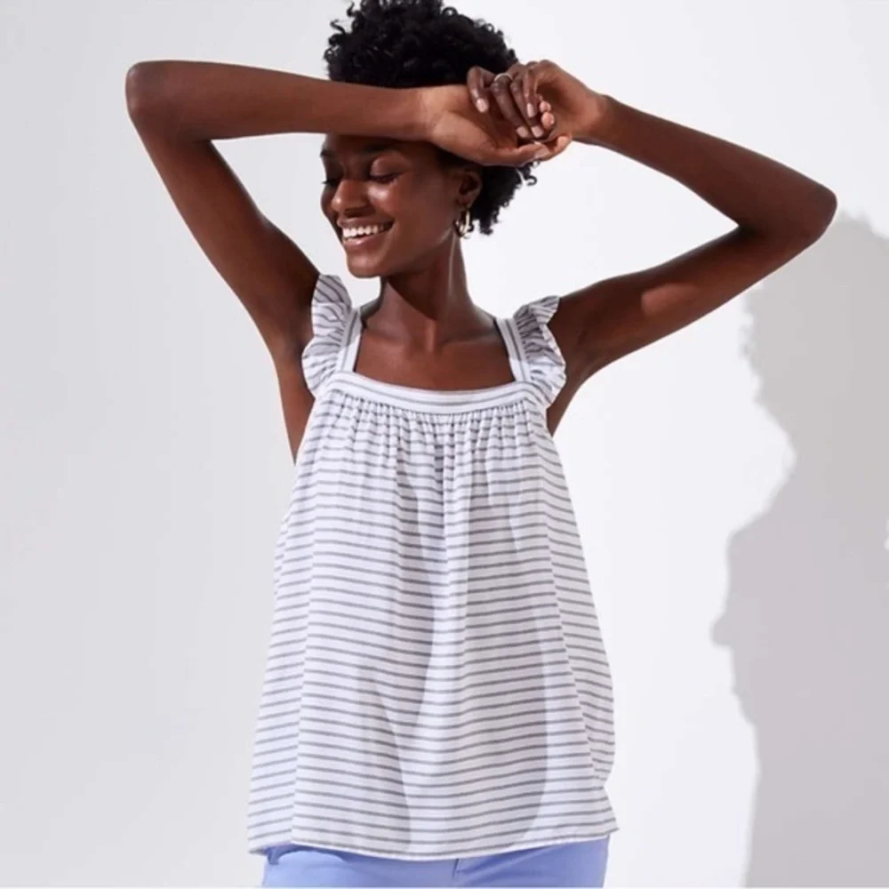 NWT LOFT White and Black Ruffled Sleeveless Tank Top S - Picture 1 of 9